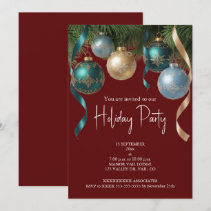 Convites Elegantes Bolas Douradas Festa da Árvore de Natal