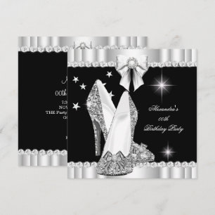 Convites Elegantes Brilho Glamour Saltos Altos Prata Preto