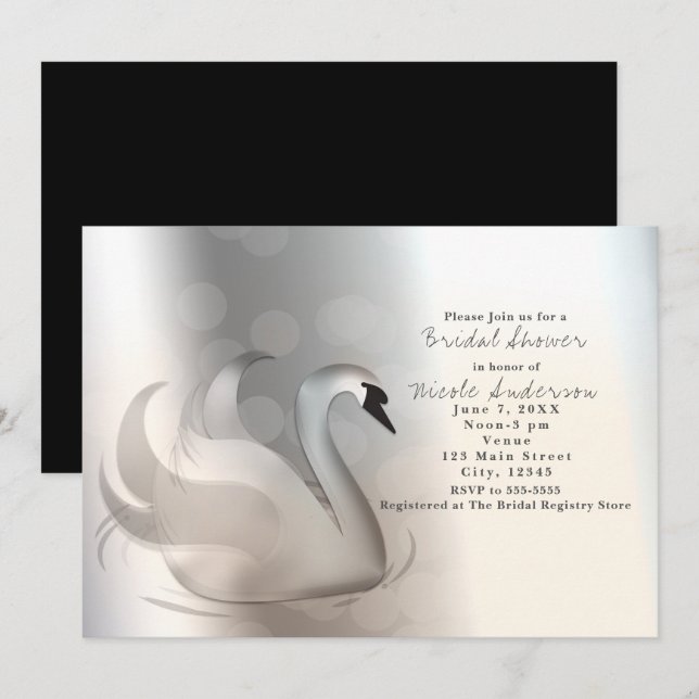 Convites Elegantes Cisne Prata Chic (Frente/Verso)
