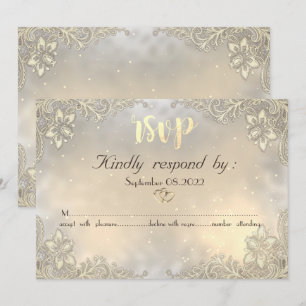 Convites Elegantes Corações de Ouro em Renda Casamento RSVP