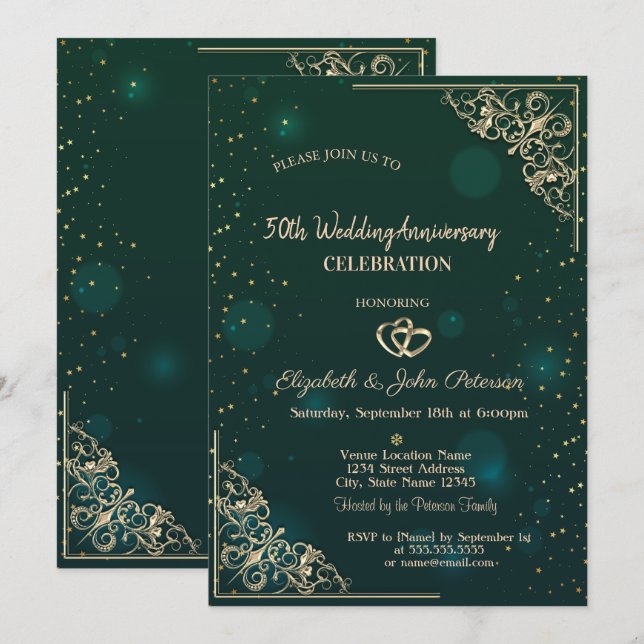 Convites Elegantes Corações Quadro Verde Casamento Aniversá (Frente/Verso)