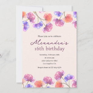 Convites elegantes de 16º aniversário Boho Floral 
