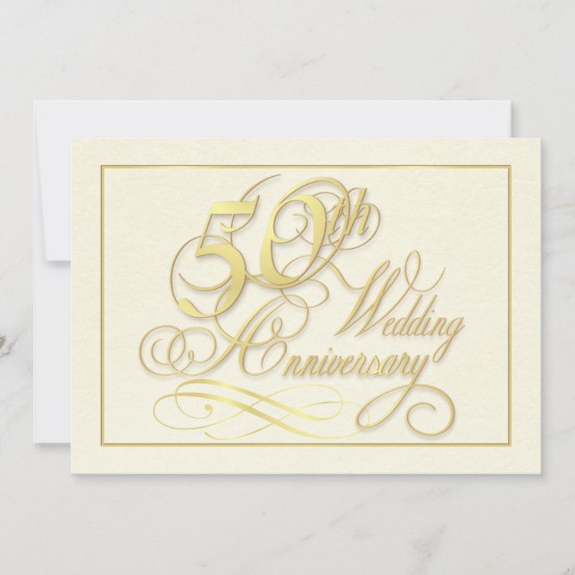 Convites Elegantes de 50º Aniversário - Econômicos (Frente)