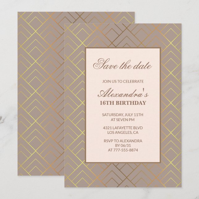 Convites elegantes de aniversário de 16 anos Salve (Frente/Verso)