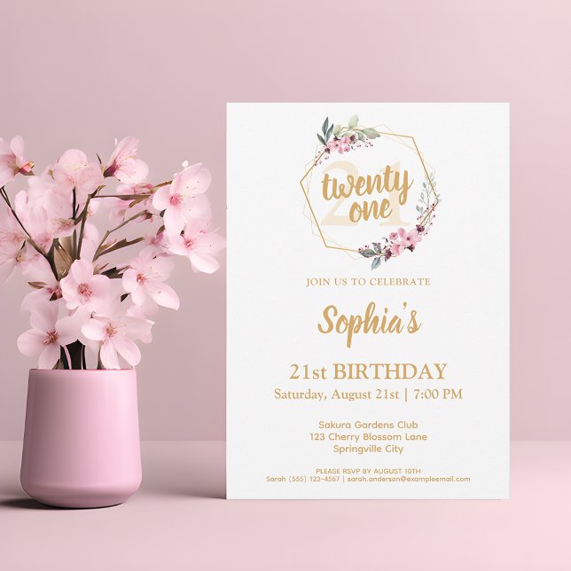 Convites Elegantes de Aniversário de 21 Anos - Cha (Elegant 21st Birthday Invitations - Blossom into a Celebration of Elegance 🌸🎉)
