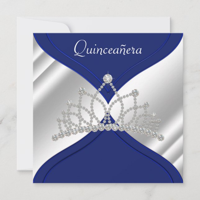 Convites Elegantes de Quinceanera Azul Real (Frente)