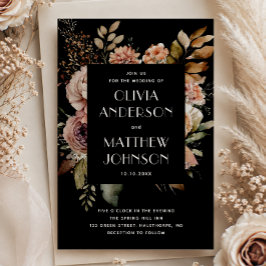 Convites Elegantes detalhes de casamento floral preto de ou