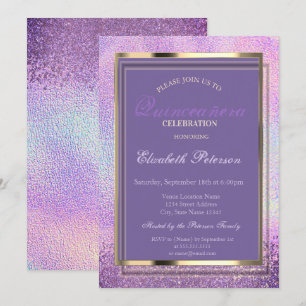 Convites Elegantes Diamantes Holográficos Quinceañera