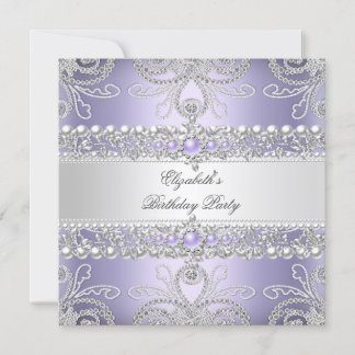 Convites Elegantes Diamantes Lavanda Prata Floral Aniversár