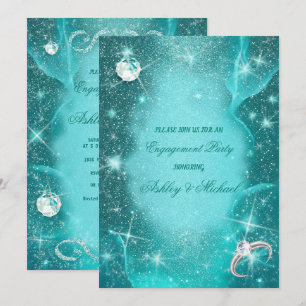 Convites elegantes diamantes turquesa cósmicos verdes brilh