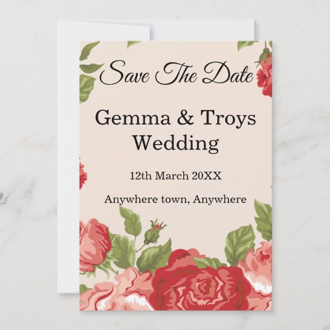 Convites Elegantes e românticas, rosas vermelhas Salvem a d (Frente)