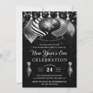 Convites Elegantes enfeites de Natal preto e branco Ano Nov