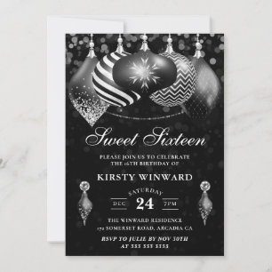 Convites Elegantes enfeites de Natal preto e branco para Sw
