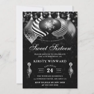 Convites Elegantes enfeites de Natal preto e branco para Sw