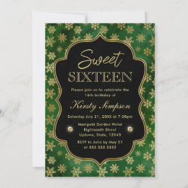 Convites Elegantes Flocos de Neve de Inverno Verde e Dourad