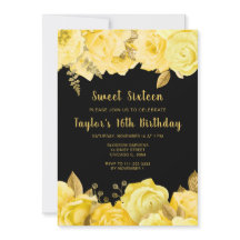 Elegantes Flores Amarelas e Douradas Sweet Sixteen