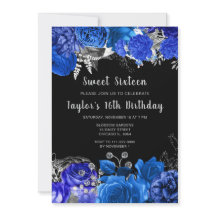 Elegantes Flores Azuis e Prata Sweet Sixteen