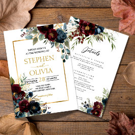 Convites Elegantes Flores Burgundy em flor no casamento com