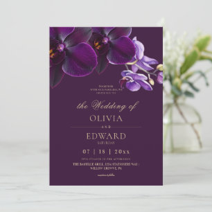 Convites Elegantes Flores de Orquídea Lilás Roxo Casamento
