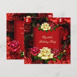 Convites Elegantes Flores Douradas Creme Vermelho Festa de 