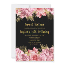 Elegantes Flores Rosa e Dourado Sweet Sixteen