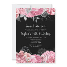 Elegantes Flores Rosa e Prata Sweet Sixteen