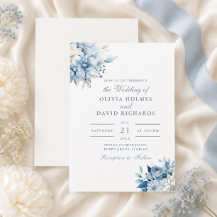 Convites Elegantes Flores Silvestres de Azul Empolado e Bra