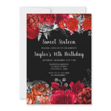 Elegantes Flores Vermelhas e Prata Sweet Sixteen