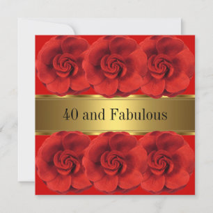 Convites Elegantes Flores Vermelhas Ouro Fabuloso 40 Anos