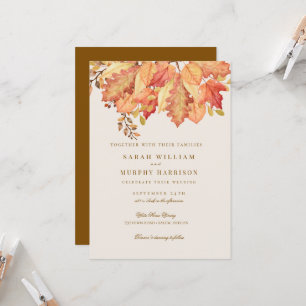 Convites Elegantes Folhas de Aquarela de Outono Casamento d