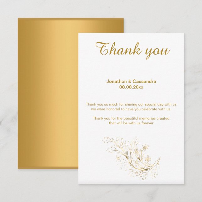 CONVITES ELEGANTES FOLHAS DE OURO SIMPLES OBRIGADO AO CONTR (Frente/Verso)