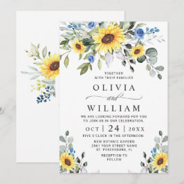 Convites Elegantes Girassóis Aquarela Eucalipto Casamento