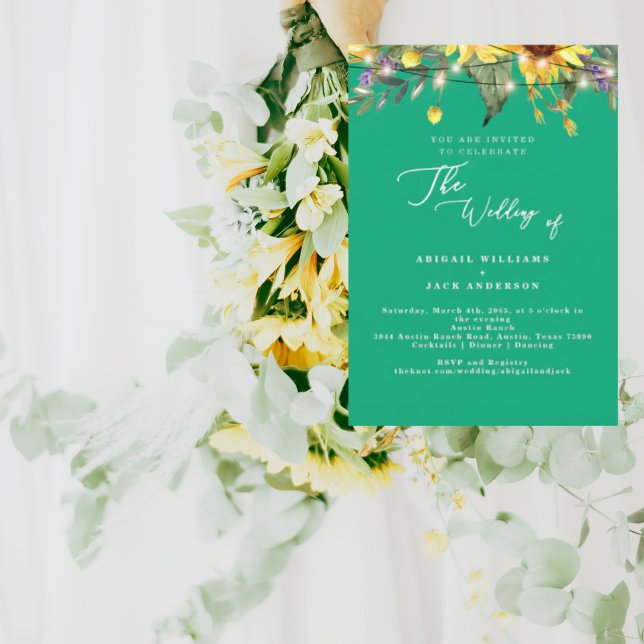 Convites Elegantes Girassóis Casamento Verde (Criador carregado)