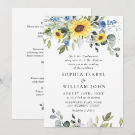 Convites Elegantes Girassóis em Aquarela Eucalipto Casament