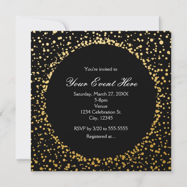 Convites Elegantes Glamour Pontos Confete Dourado (Frente)