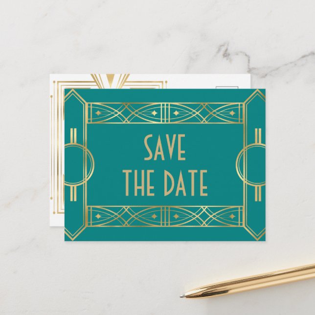 Convites Elegantes Great Gatsby Art Deco para Salv (Frente/Verso In Situ)
