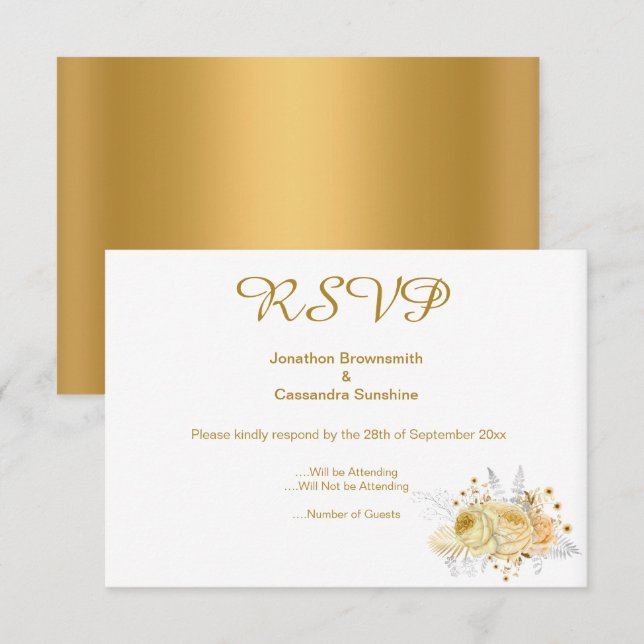 CONVITES ELEGANTES IMPRESSÕES ORO FLORES RSVP (Frente/Verso)