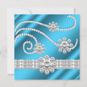Convites Elegantes Jóias de Diamantes Azuis Festa de Aniver