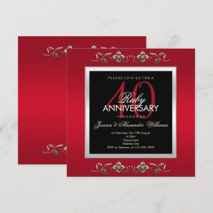 Convites Elegantes Joias de Rubi 40º Aniversário de Casamen
