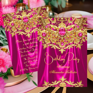 Convites Elegantes jóias Rosa Quente Dourado Renda Damask A