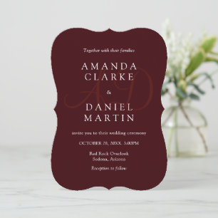 Convites Elegantes Monogramas Iniciais de Casamento Burgund