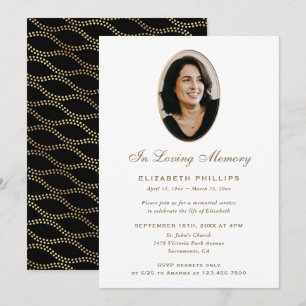 Convites Elegantes Ondas Preto e Dourado Foto Memorial