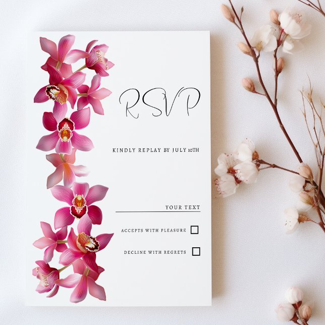 Convites Elegantes orquídeas flores rosa borgonha RSVP (Elegant pink burgundy orchids flowers RSVP)
