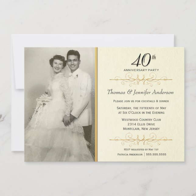 Convites Elegantes para Festa de Aniversário de 40 (Frente)