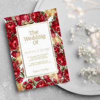 Elegantes peônias florais vermelhas douradas verde