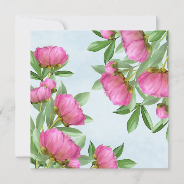 Convites Elegantes Peônias Rosa Florais Simples Flores de J (Frente)