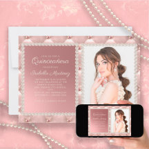 Elegantes Pérolas de Seda Rosa Joias Foto Quinceañ