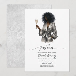 Convites Elegantes PJs de Cetim Prata e Brunch de Prosecco