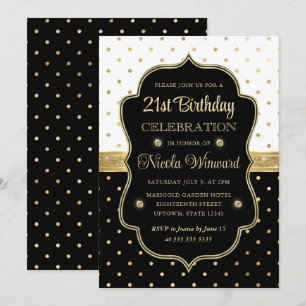 Convites Elegantes Pontos Pretos e Brancos de 21º Aniversár