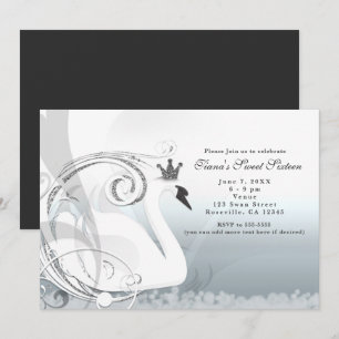 Convites Elegantes Princesa Cisne Prata e Branco
